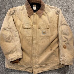Carhartt Jacket Mens 4XL* Tan Quilt Lined Workwear Duck Canvas Distressed Faded*